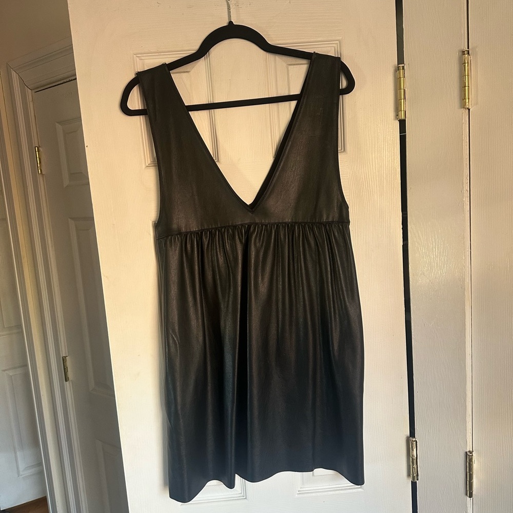 Black Vegan Leather Babydoll Zara Dress